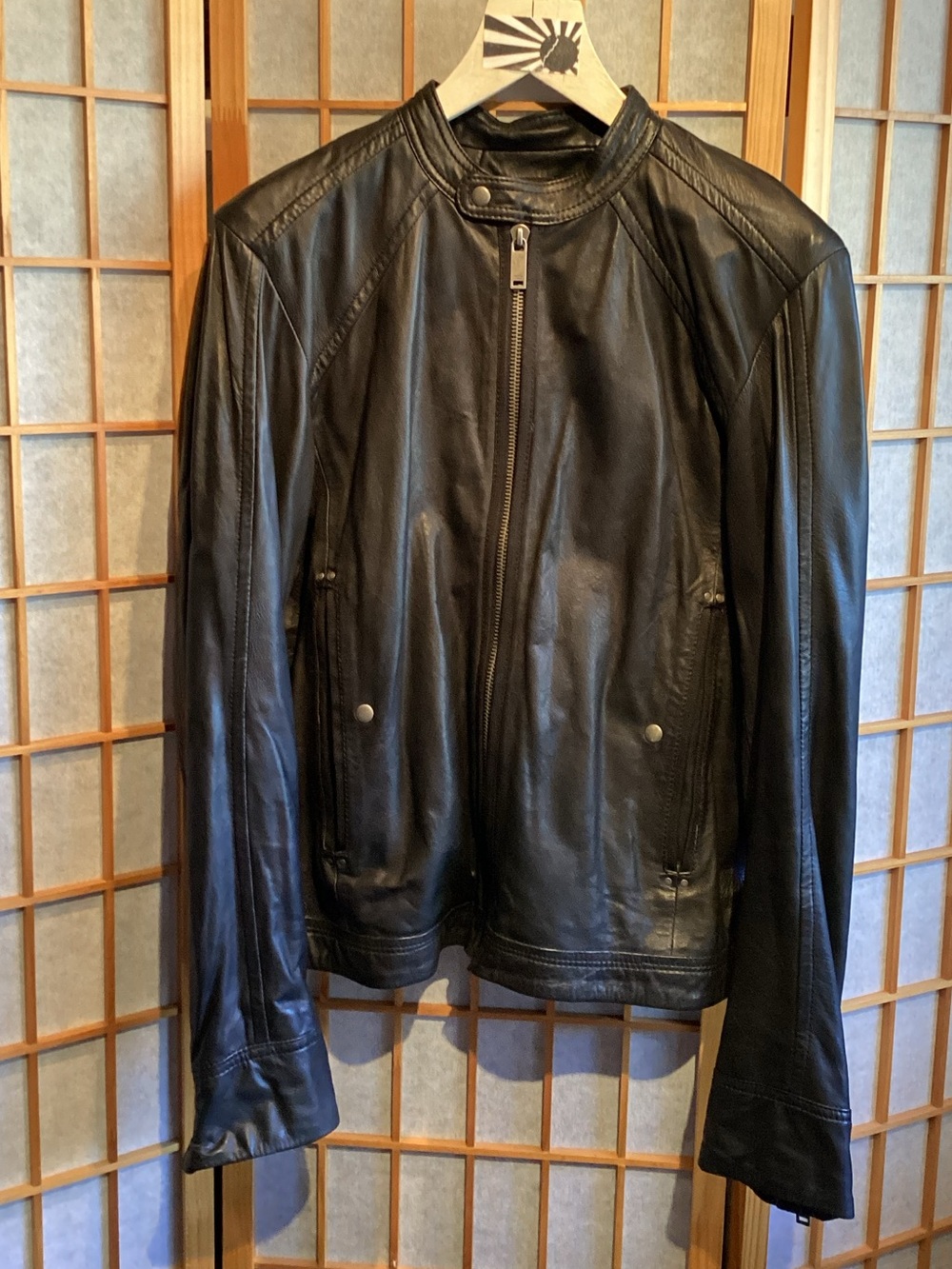 Diesel Leide Extra Trim Fit Crinkled Leather Jacket 00CZZ500KXT Men's Size Large